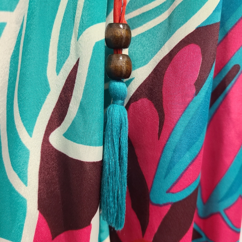 Tropical Multicolor Strapless Jumpsuit‎ Wooden Beads Tassle Size Small - Picture 4 of 7